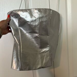 Novi Faux Leather Corset in Silver Metallic superdown